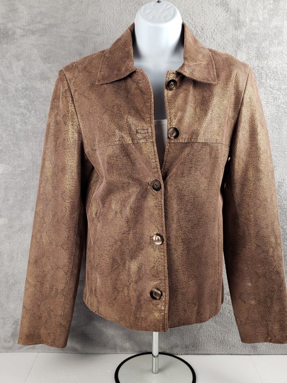 Marvin Richards XS Leather Jacket Brown Copper Button Up Coat